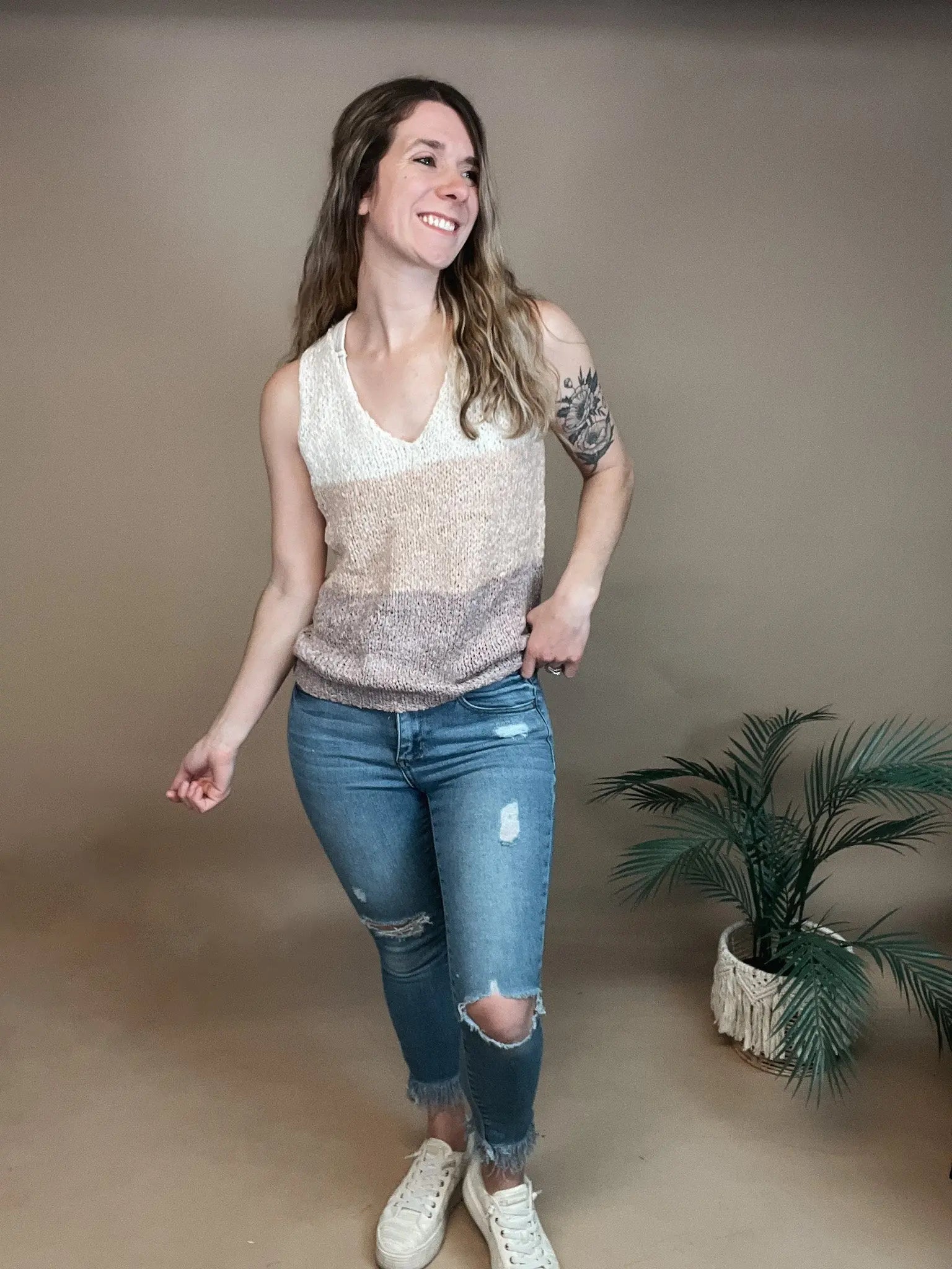 Just Peachy Striped Sweater Tank Mystree