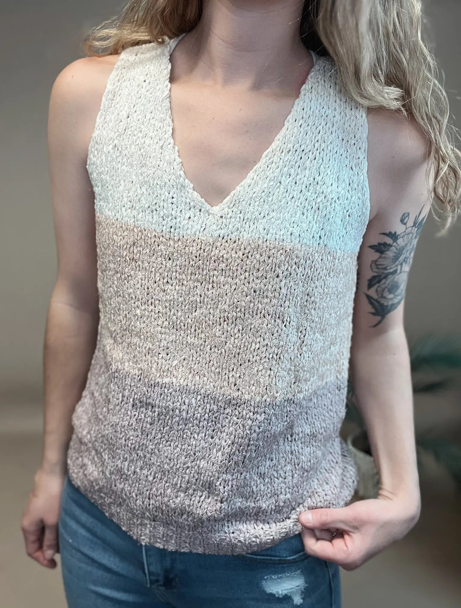 Just Peachy Striped Sweater Tank Mystree