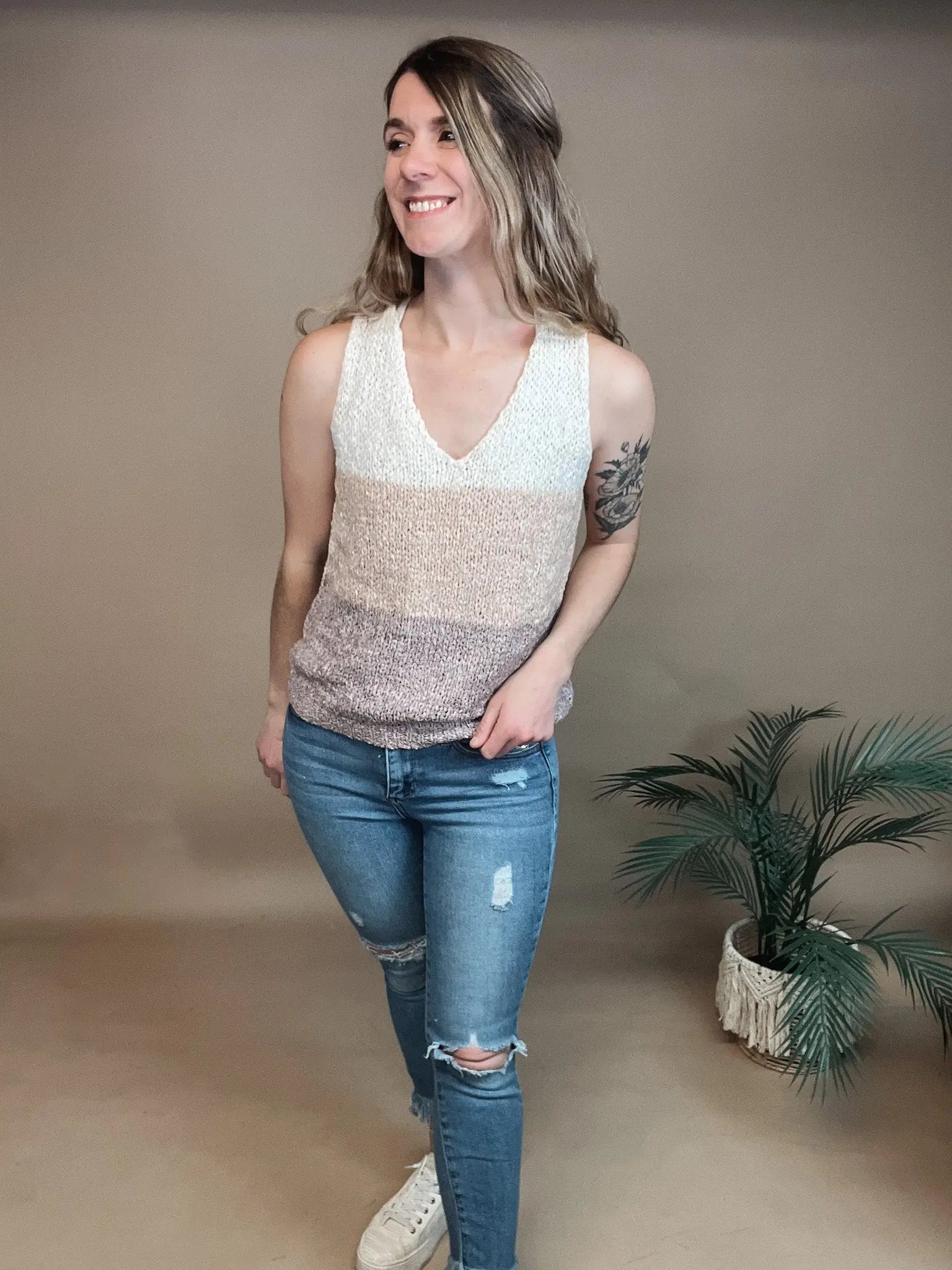 Just Peachy Striped Sweater Tank Mystree