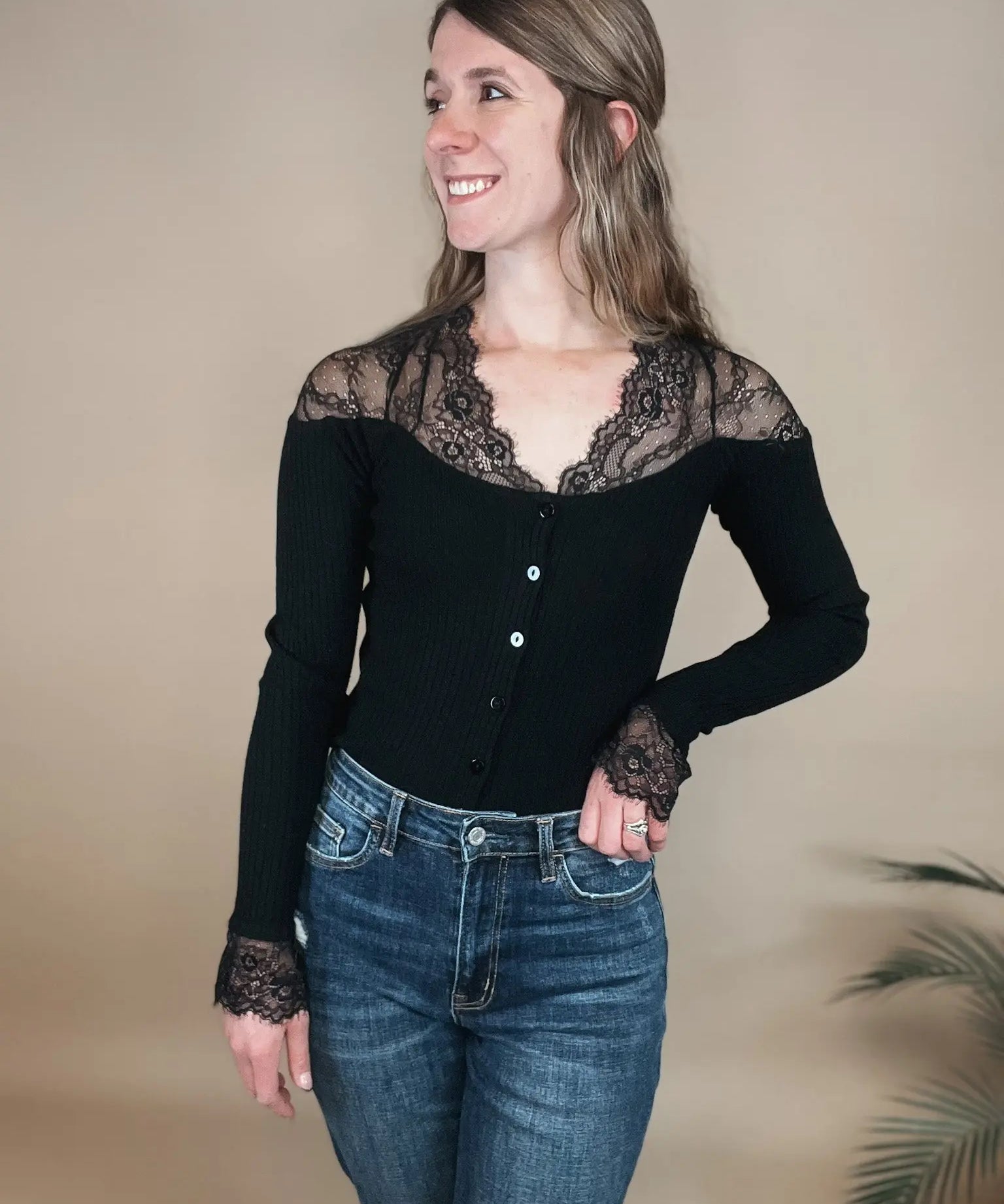 Peekaboo Lace Button Top Blue Ivy