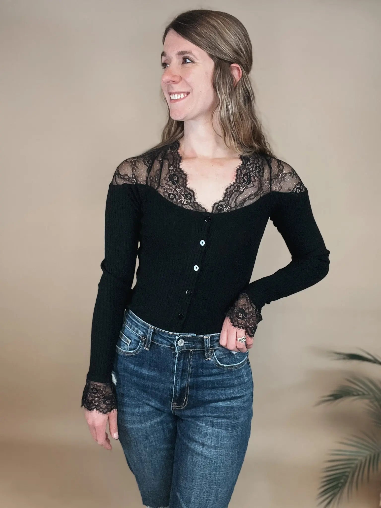 Peekaboo Lace Button Top Blue Ivy