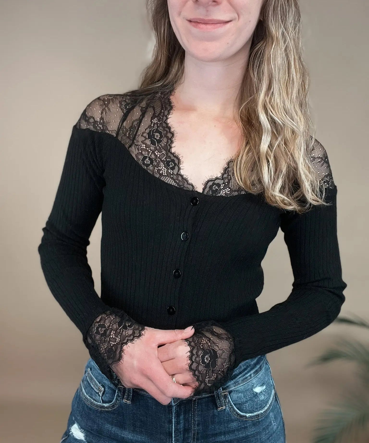 Peekaboo Lace Button Top Blue Ivy