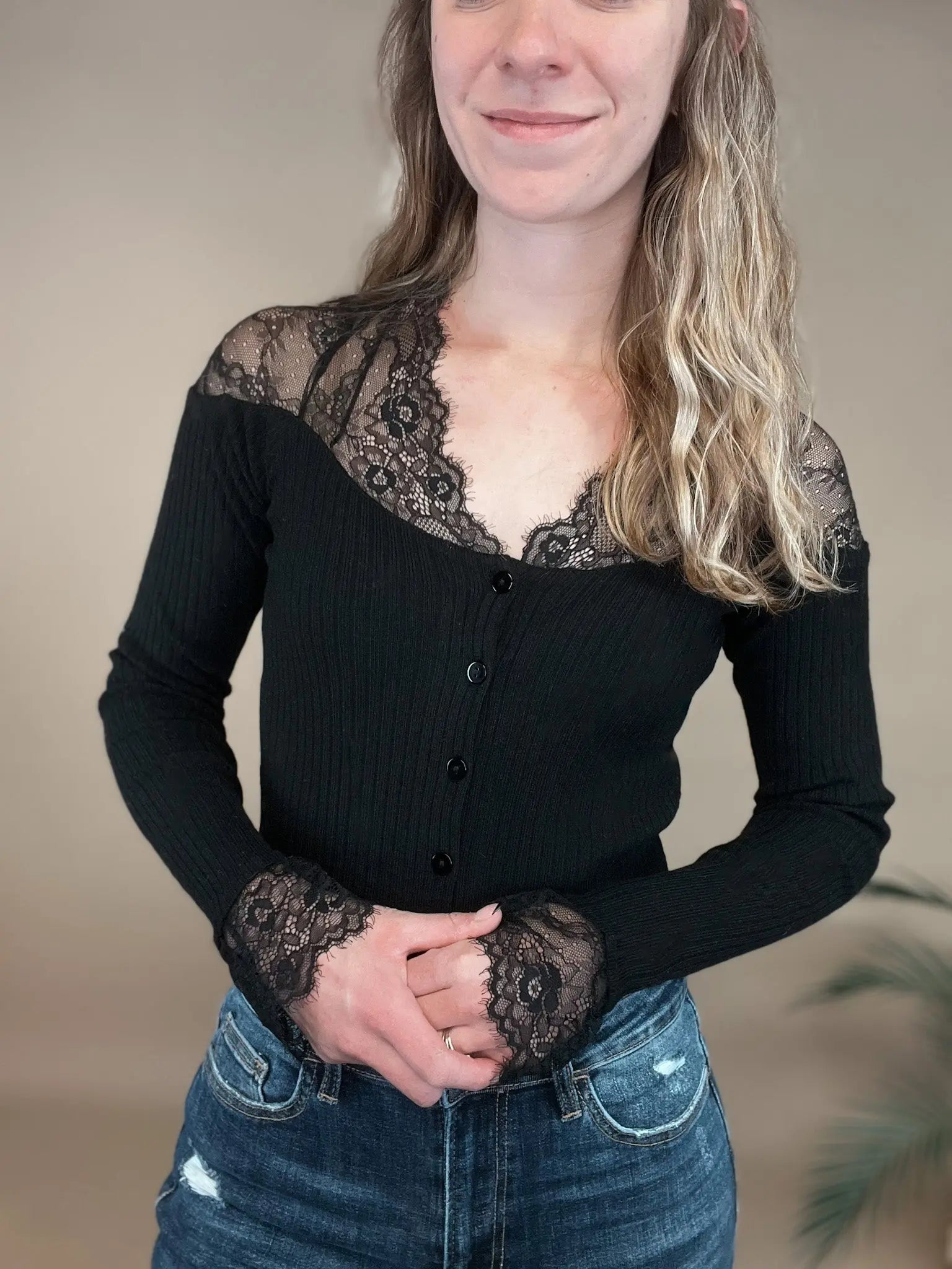 Peekaboo Lace Button Top Blue Ivy