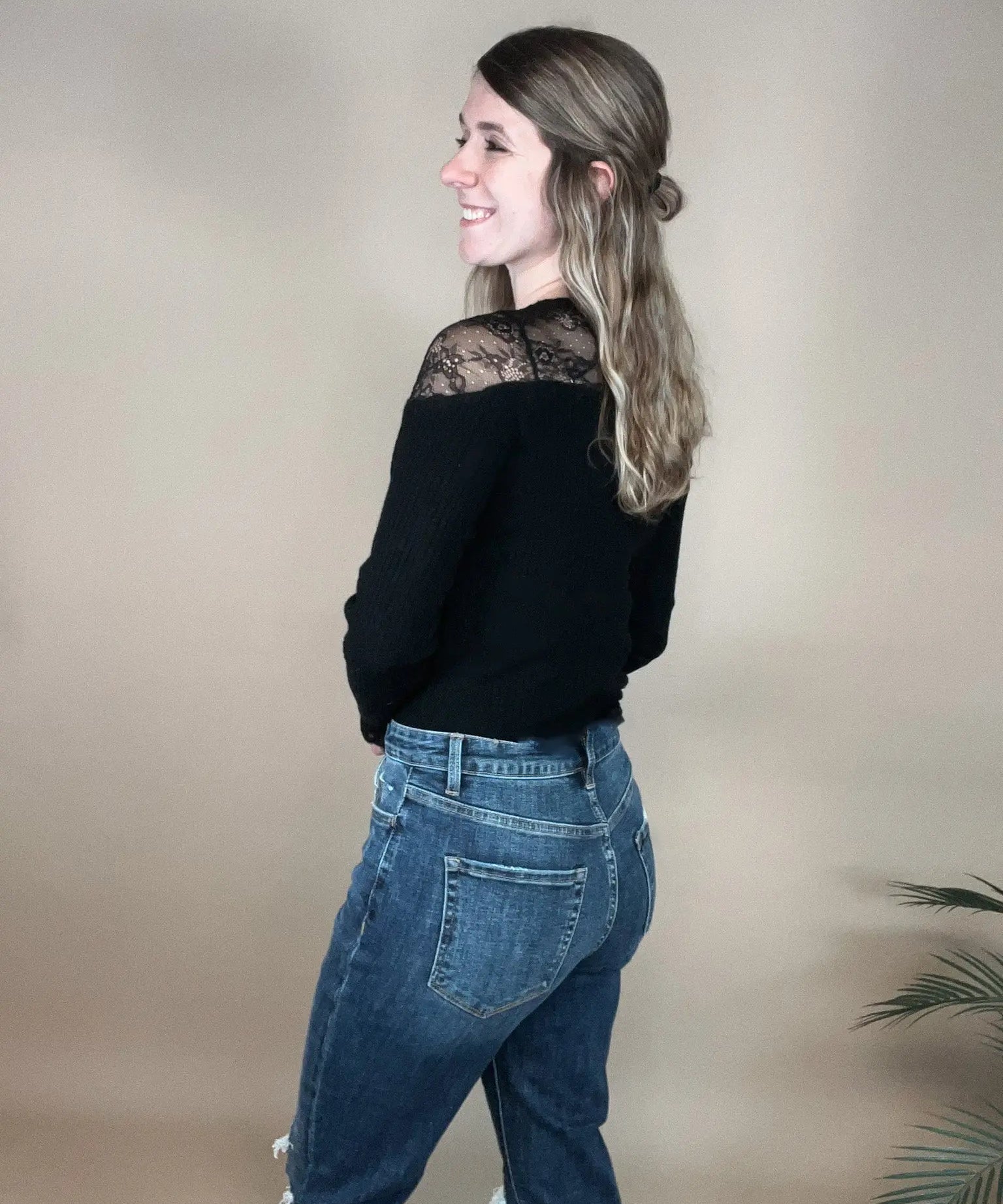 Peekaboo Lace Button Top Blue Ivy