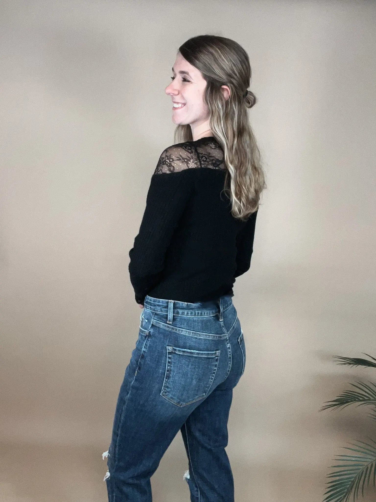 Peekaboo Lace Button Top Blue Ivy