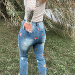 Floral Embroidered Stretch Denim Bibi