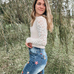 Floral Embroidered Stretch Denim Bibi