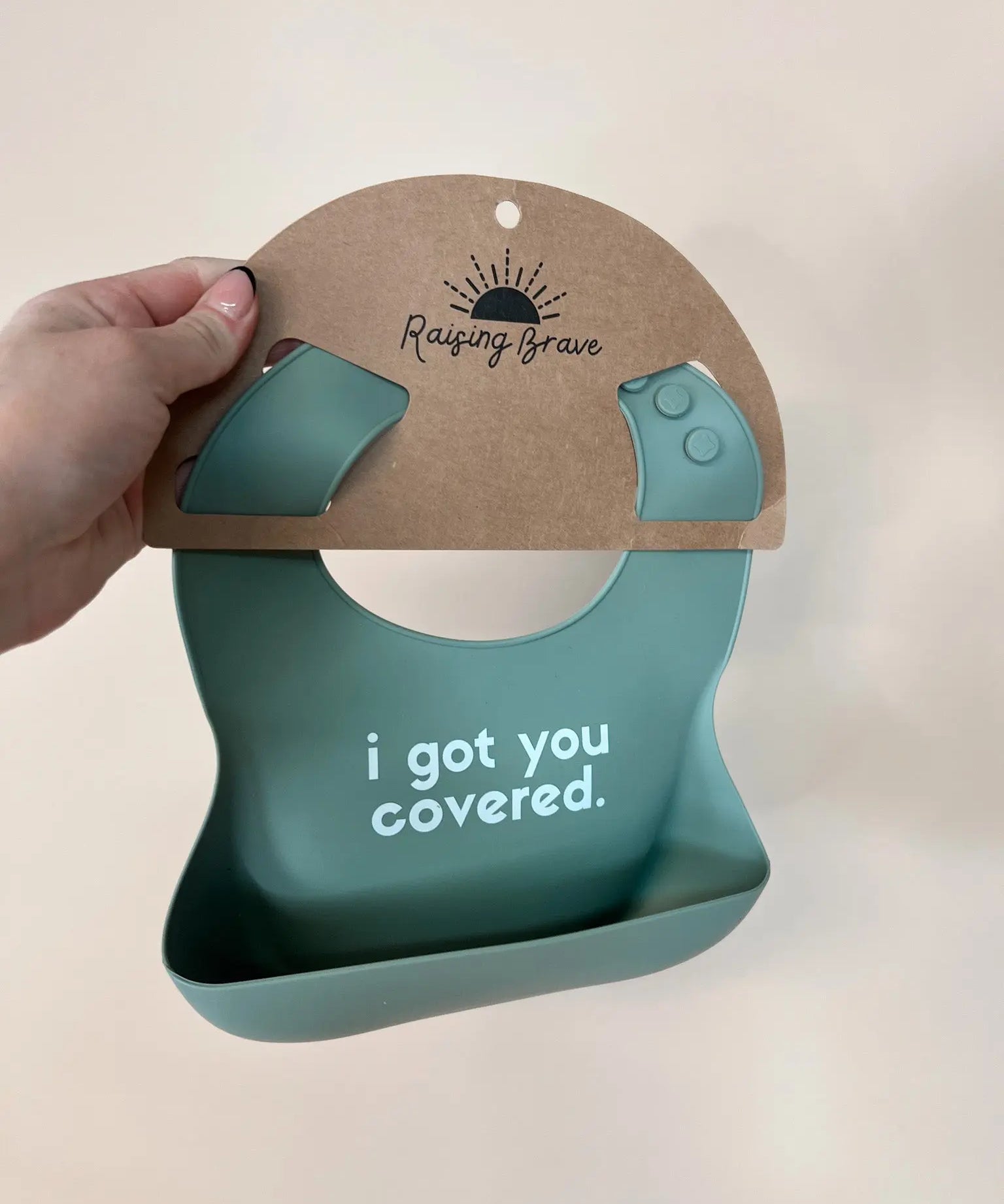 Sage Silicone Bib Raising Brave