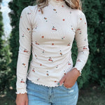 Ivory Embroidered Mock Neck Top Hem & Thread