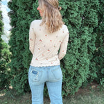 Ivory Embroidered Mock Neck Top Hem & Thread