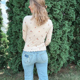 Ivory Embroidered Mock Neck Top Hem & Thread