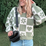 Distressed Checkered Sweater