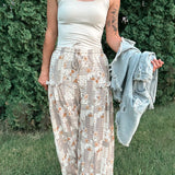 Patchwork Textured Knit Wide Leg Pants