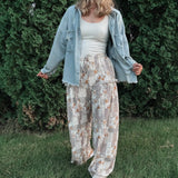 Patchwork Textured Knit Wide Leg Pants