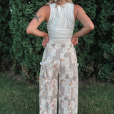 Patchwork Textured Knit Wide Leg Pants