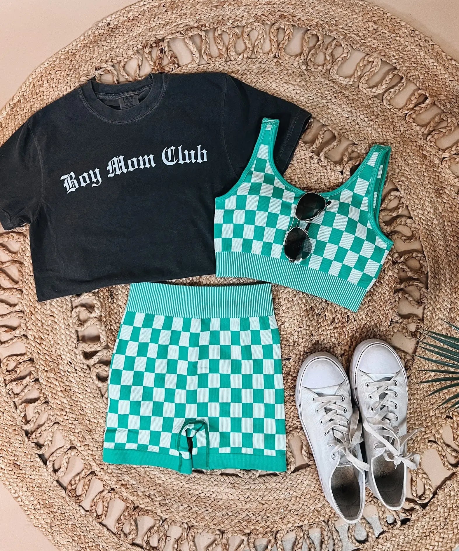 Green Checkmate Biker Shorts Set kimberly c