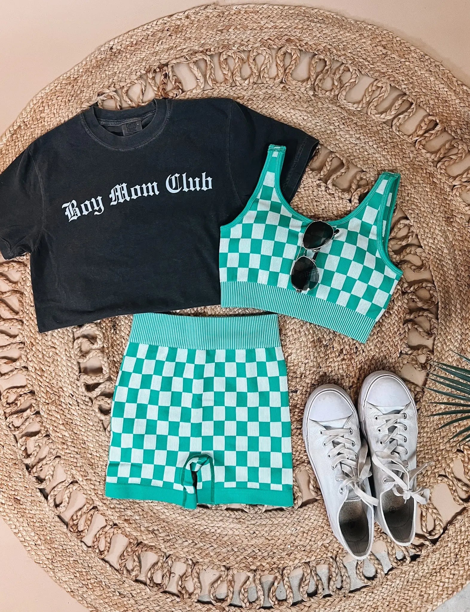 Green Checkmate Biker Shorts Set kimberly c