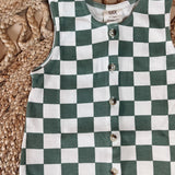 Organic Jade Checkered Button Romper SIIX Collection