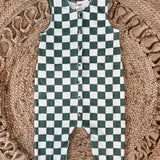 Organic Jade Checkered Button Romper SIIX Collection