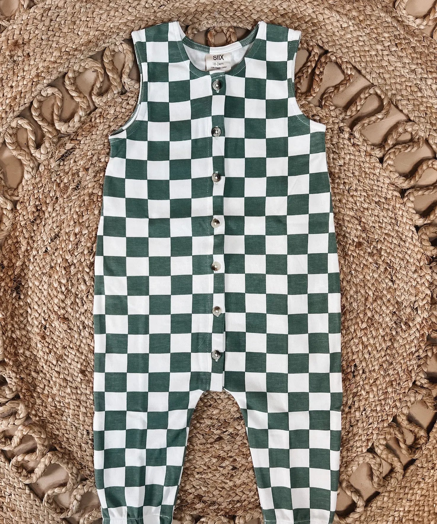 Organic Jade Checkered Button Romper SIIX Collection