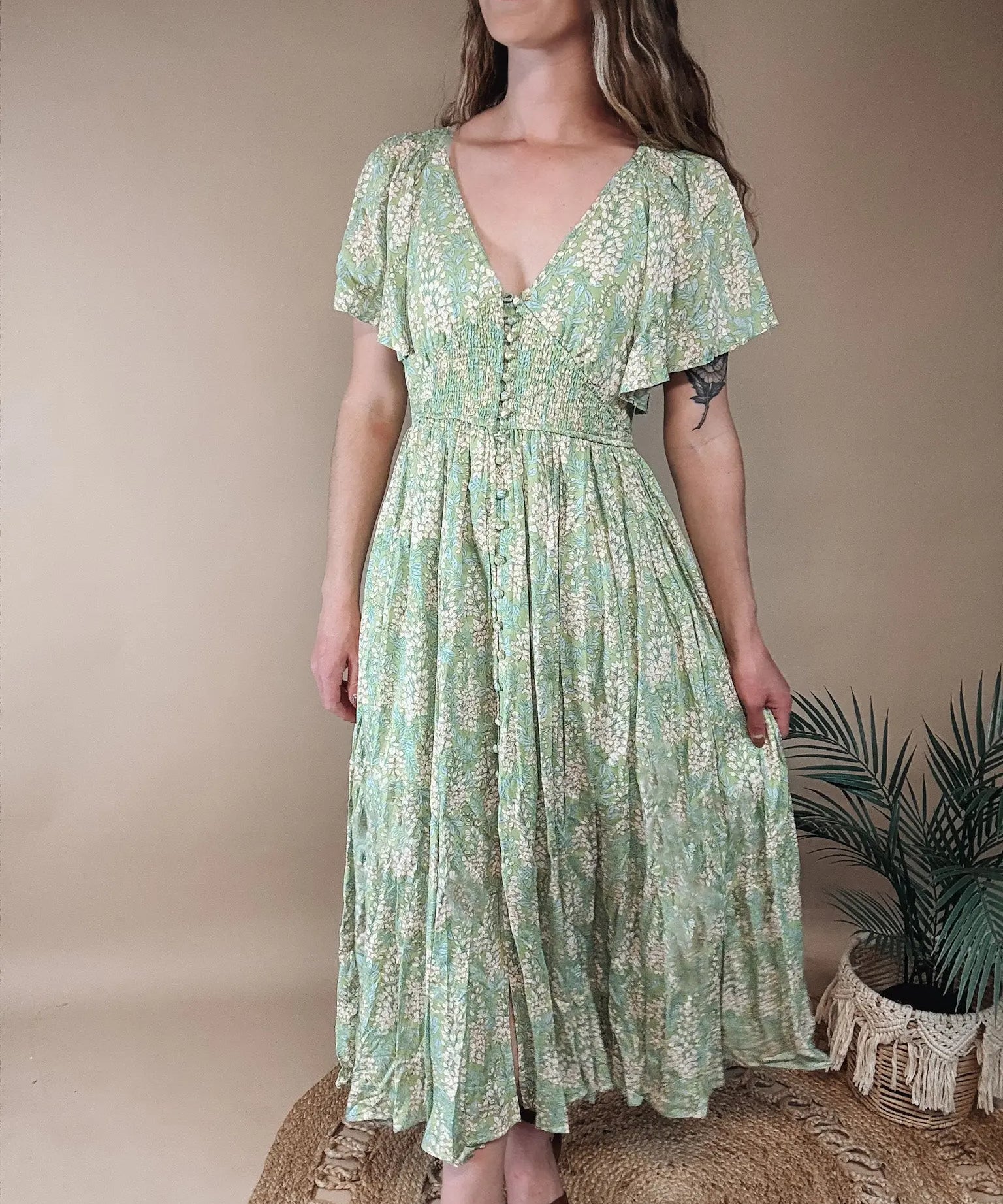 Garden Floral Smocked Maxi Dress In Loom