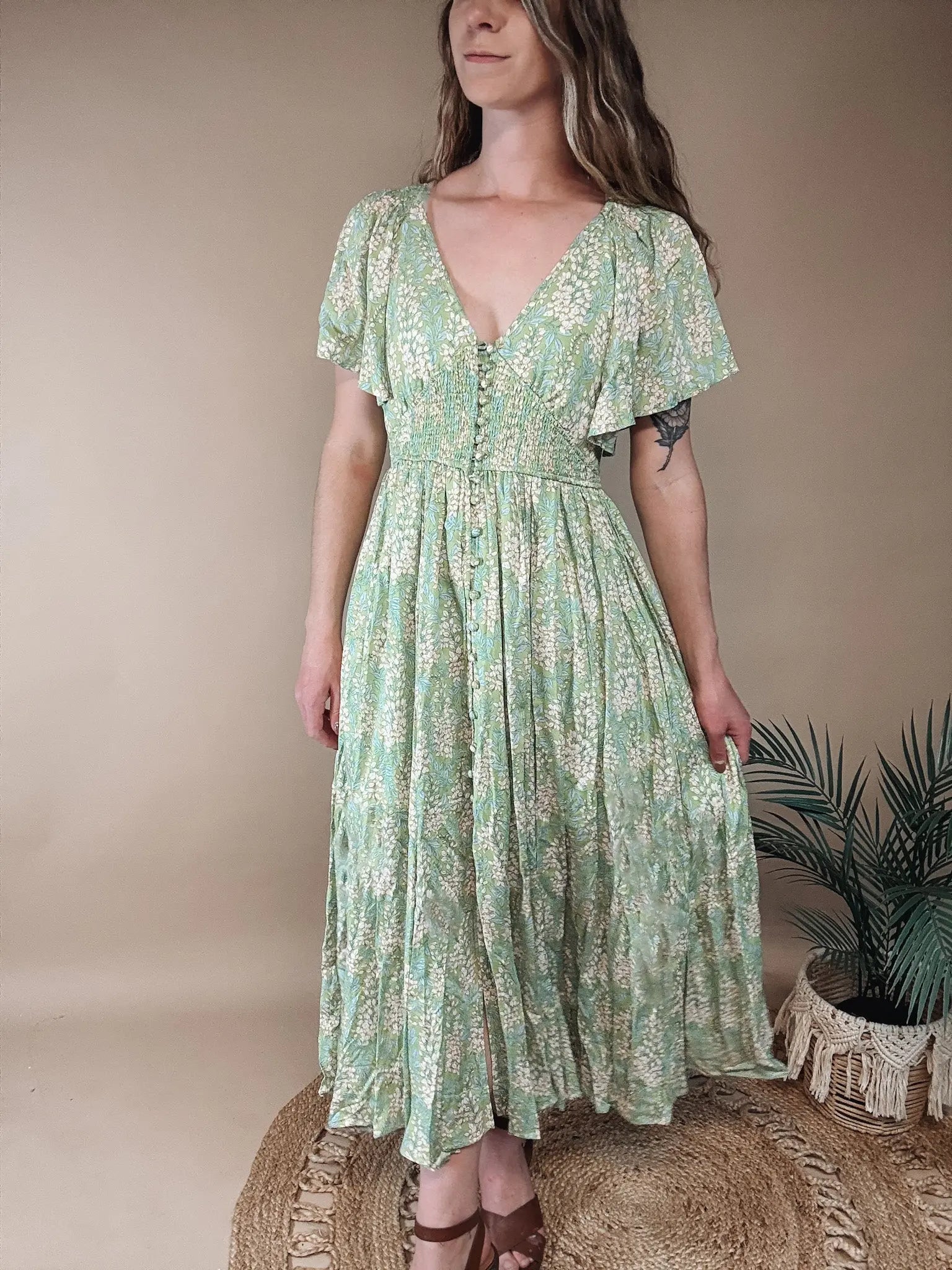 Garden Floral Smocked Maxi Dress In Loom