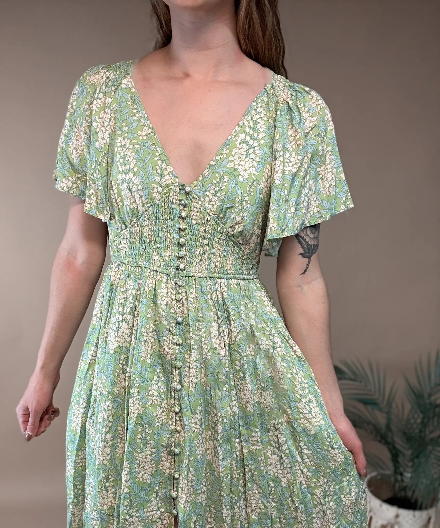 Garden Floral Smocked Maxi Dress In Loom
