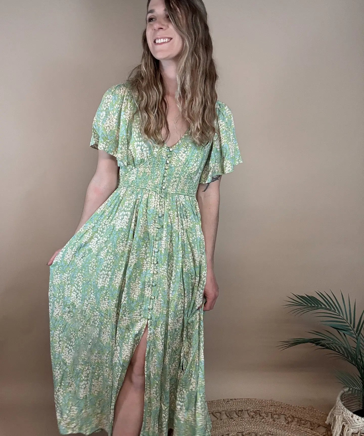 Garden Floral Smocked Maxi Dress In Loom