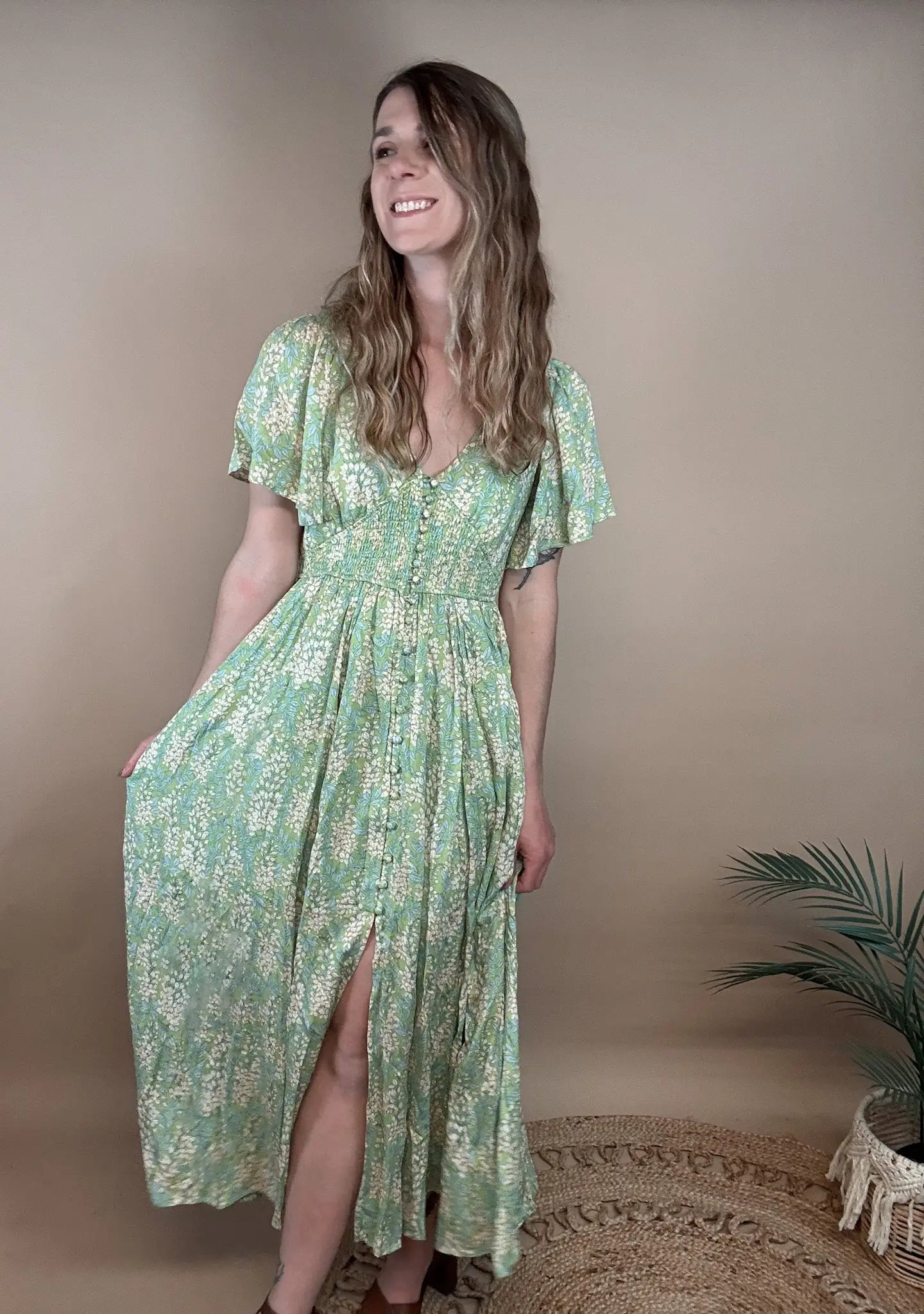 Garden Floral Smocked Maxi Dress In Loom