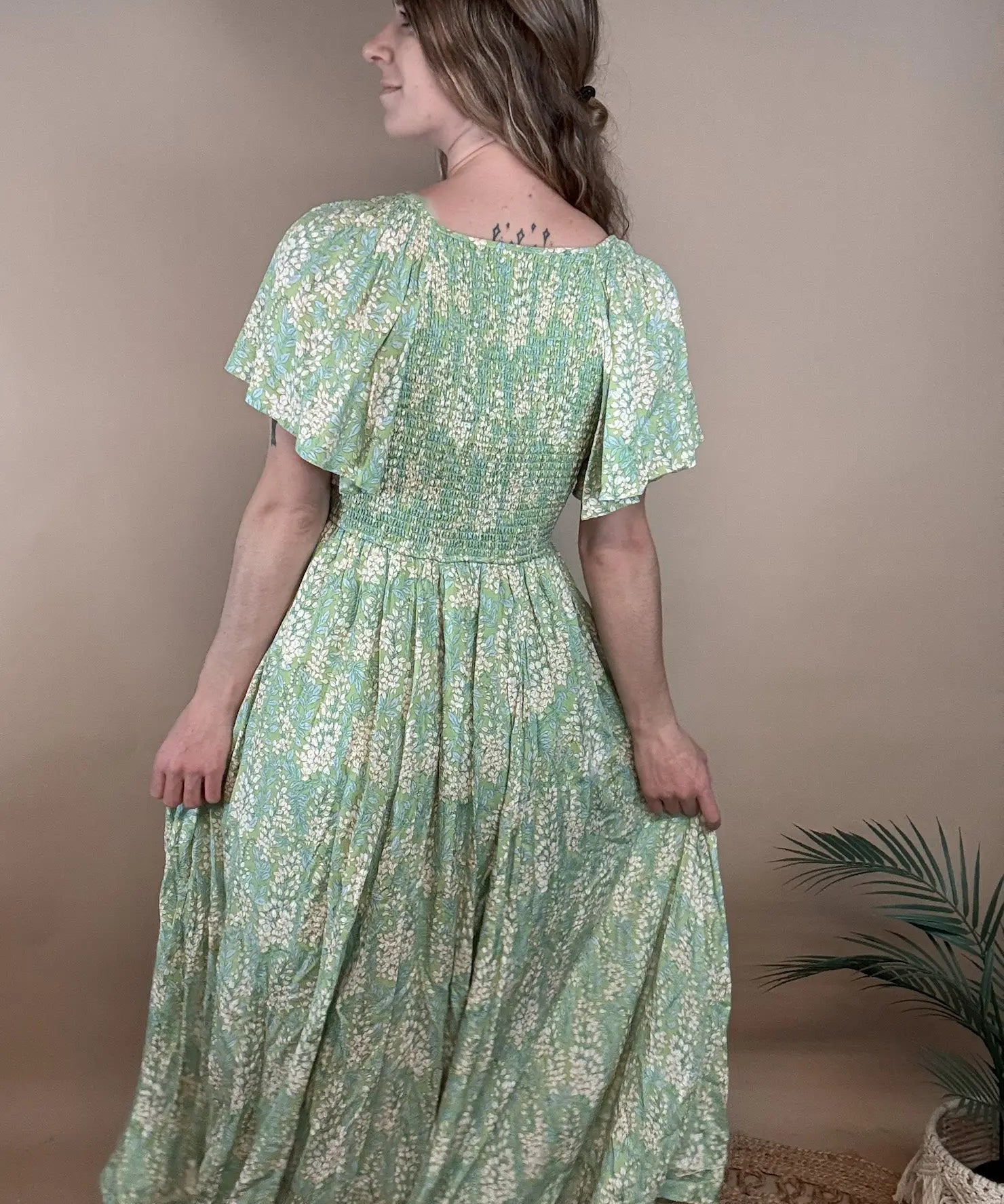 Garden Floral Smocked Maxi Dress In Loom