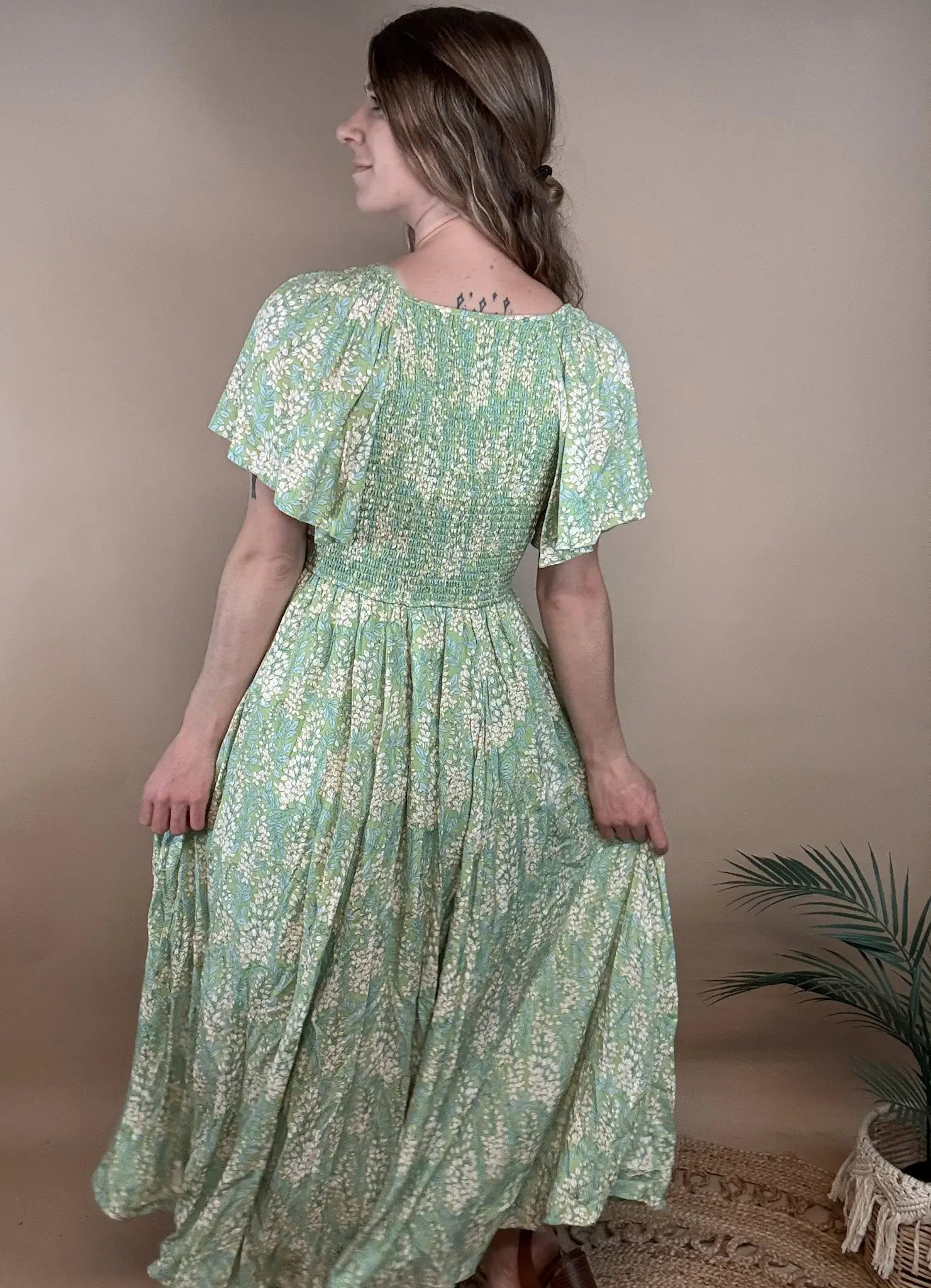 Garden Floral Smocked Maxi Dress In Loom