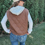 Chocolate Quilted Vest with Hoodie