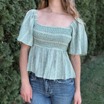 Smocked Embroidered Linen Top Raising Brave