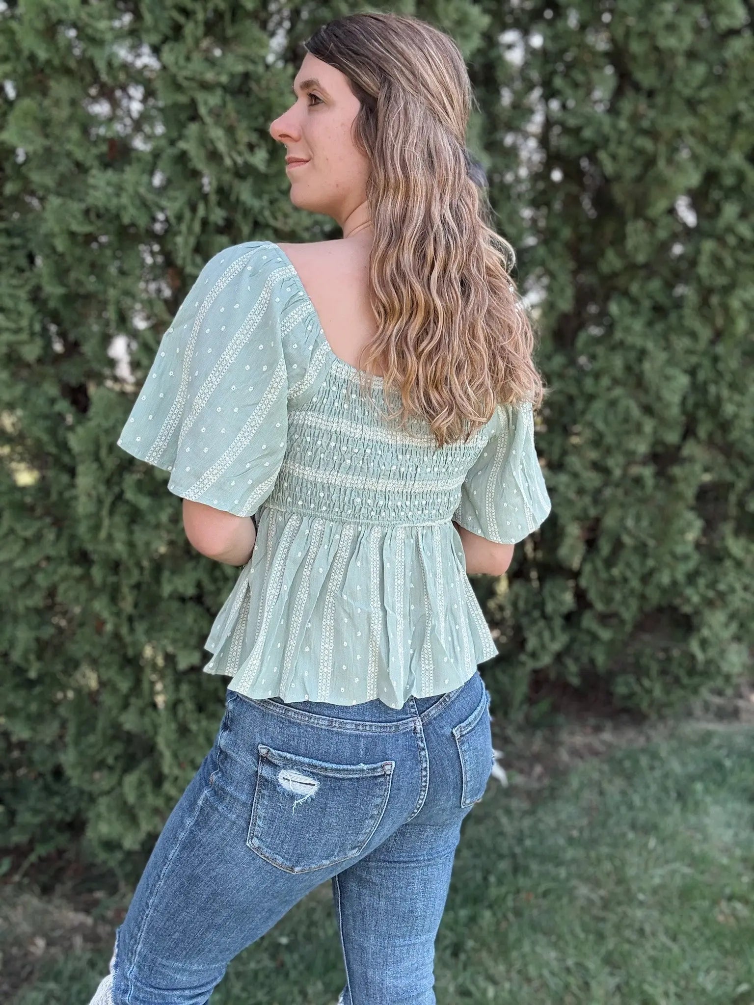 Smocked Embroidered Linen Top Raising Brave