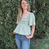 Smocked Embroidered Linen Top Raising Brave