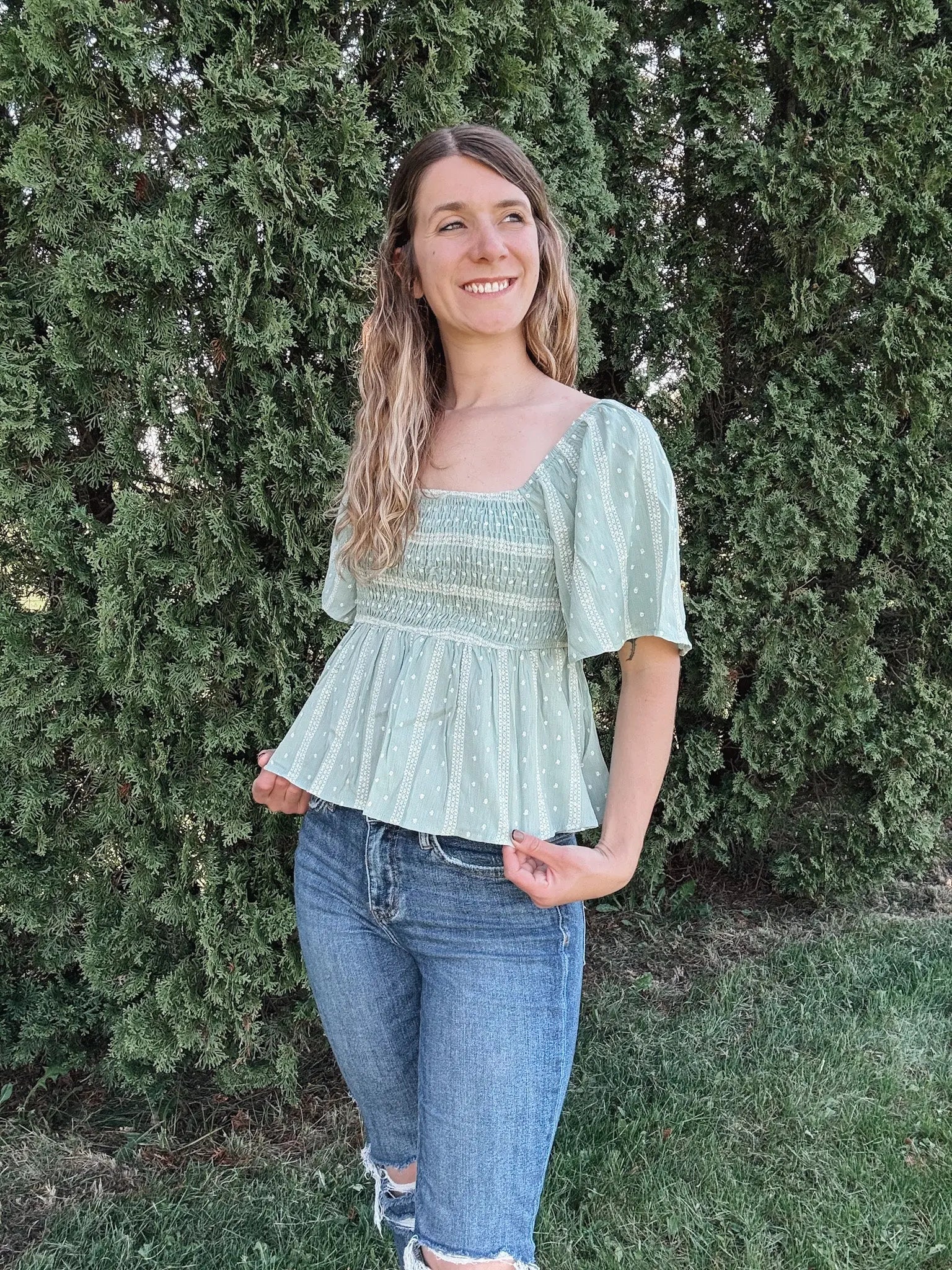 Smocked Embroidered Linen Top Raising Brave