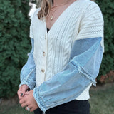 Denim Sleeve Knit Cardigan