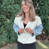 Denim Sleeve Knit Cardigan