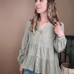 Open Book Tiered Blouse Blue Ivy