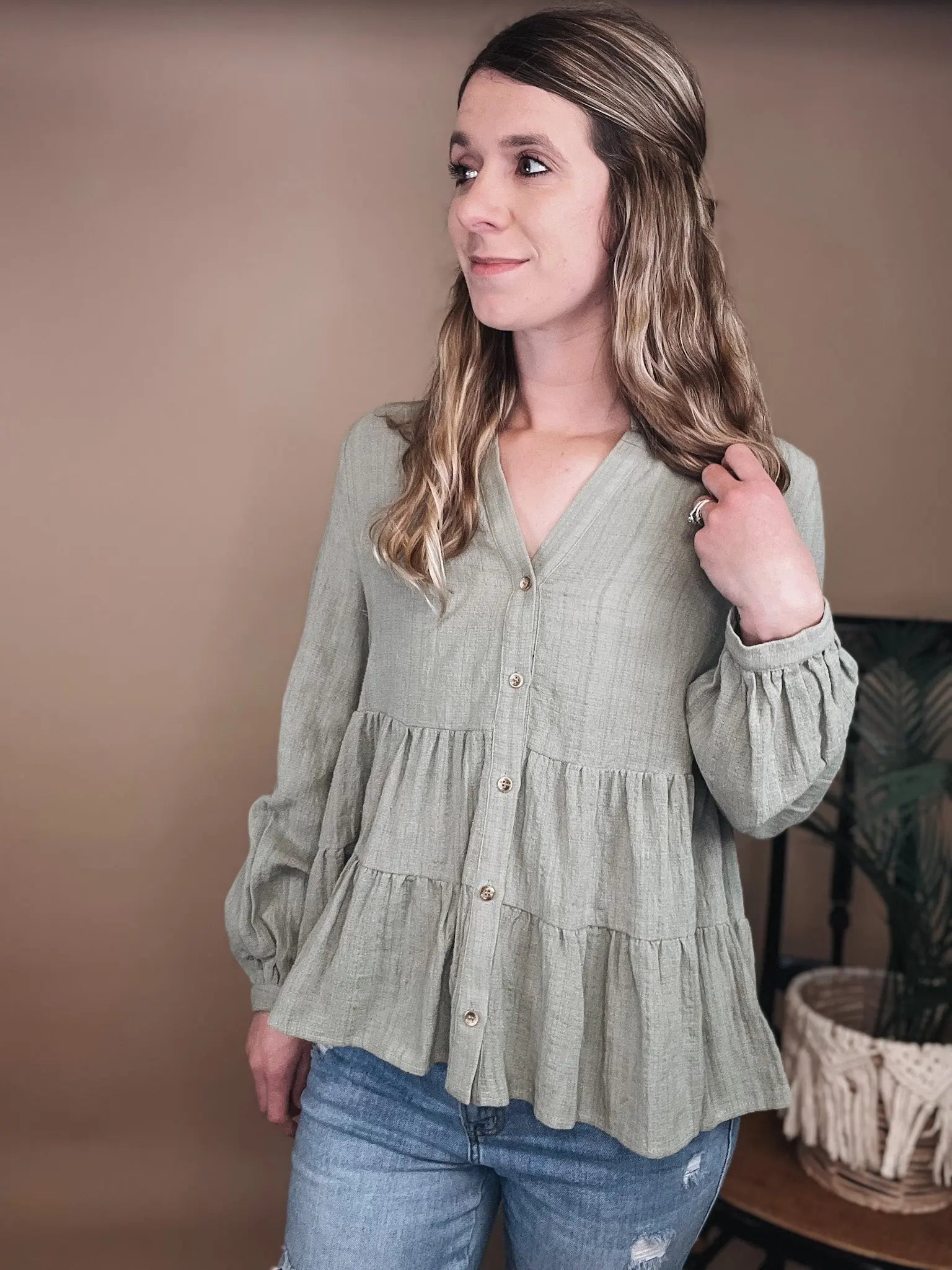 Open Book Tiered Blouse Blue Ivy