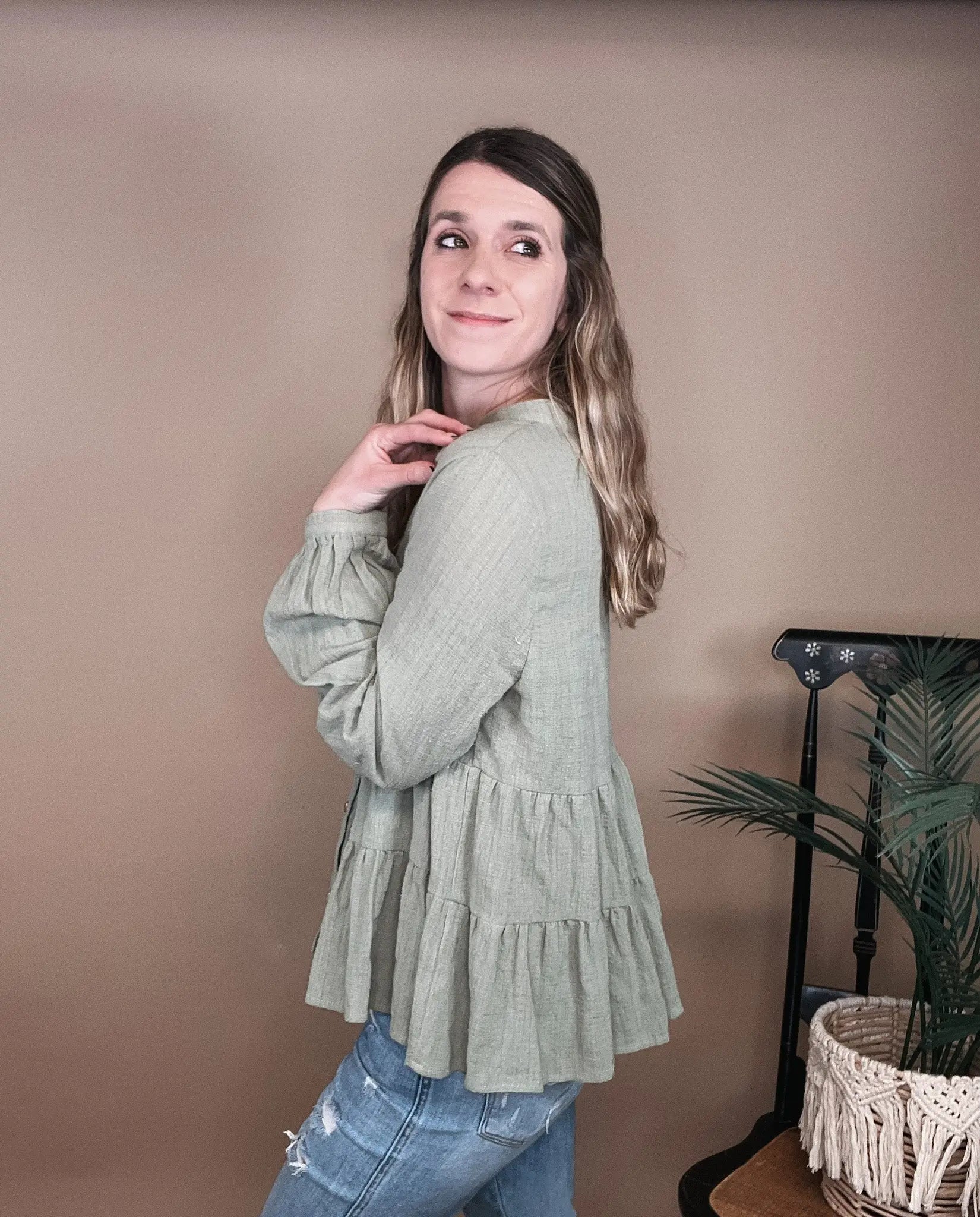 Open Book Tiered Blouse Blue Ivy