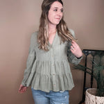 Open Book Tiered Blouse Blue Ivy