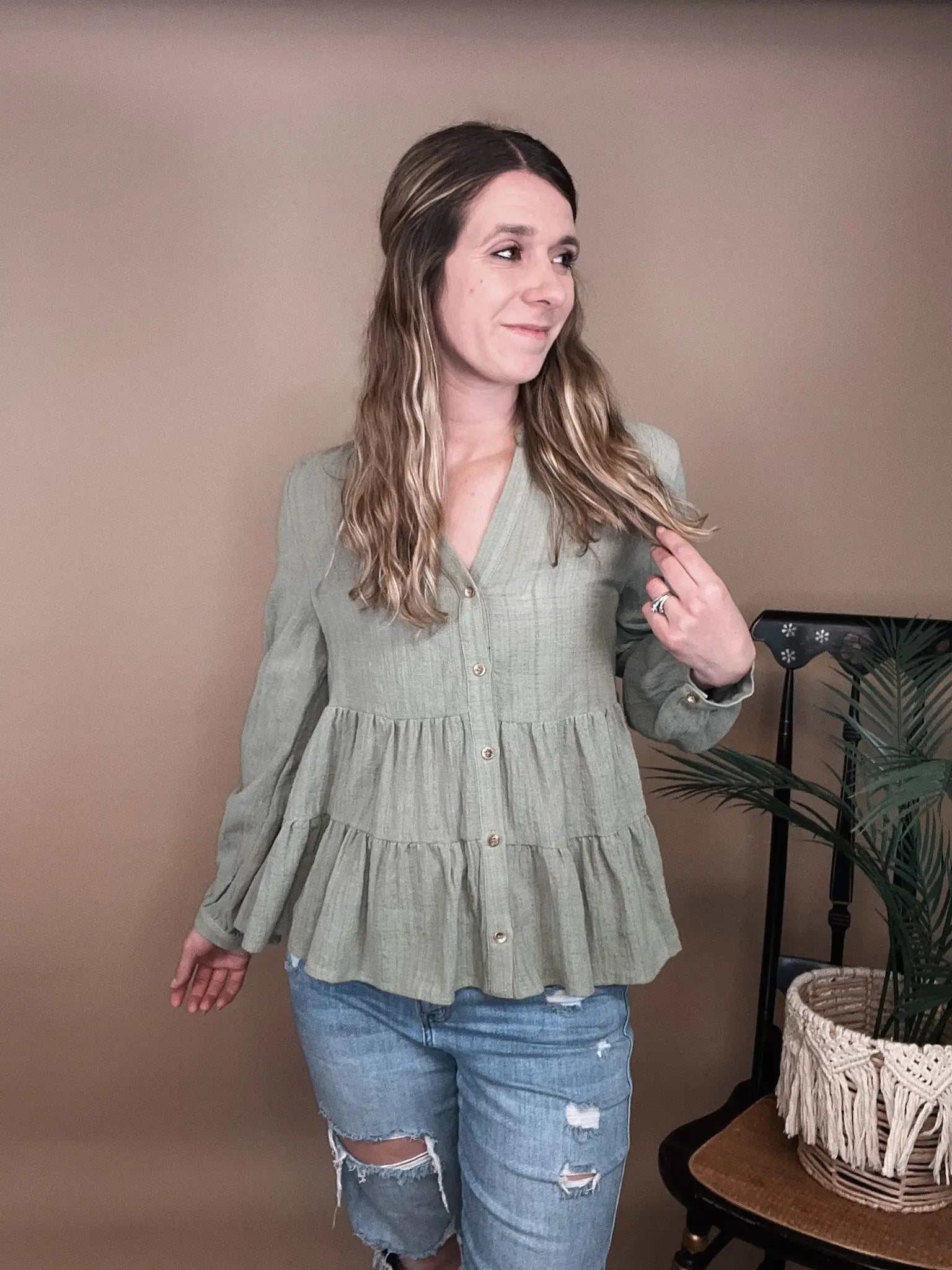 Open Book Tiered Blouse Blue Ivy
