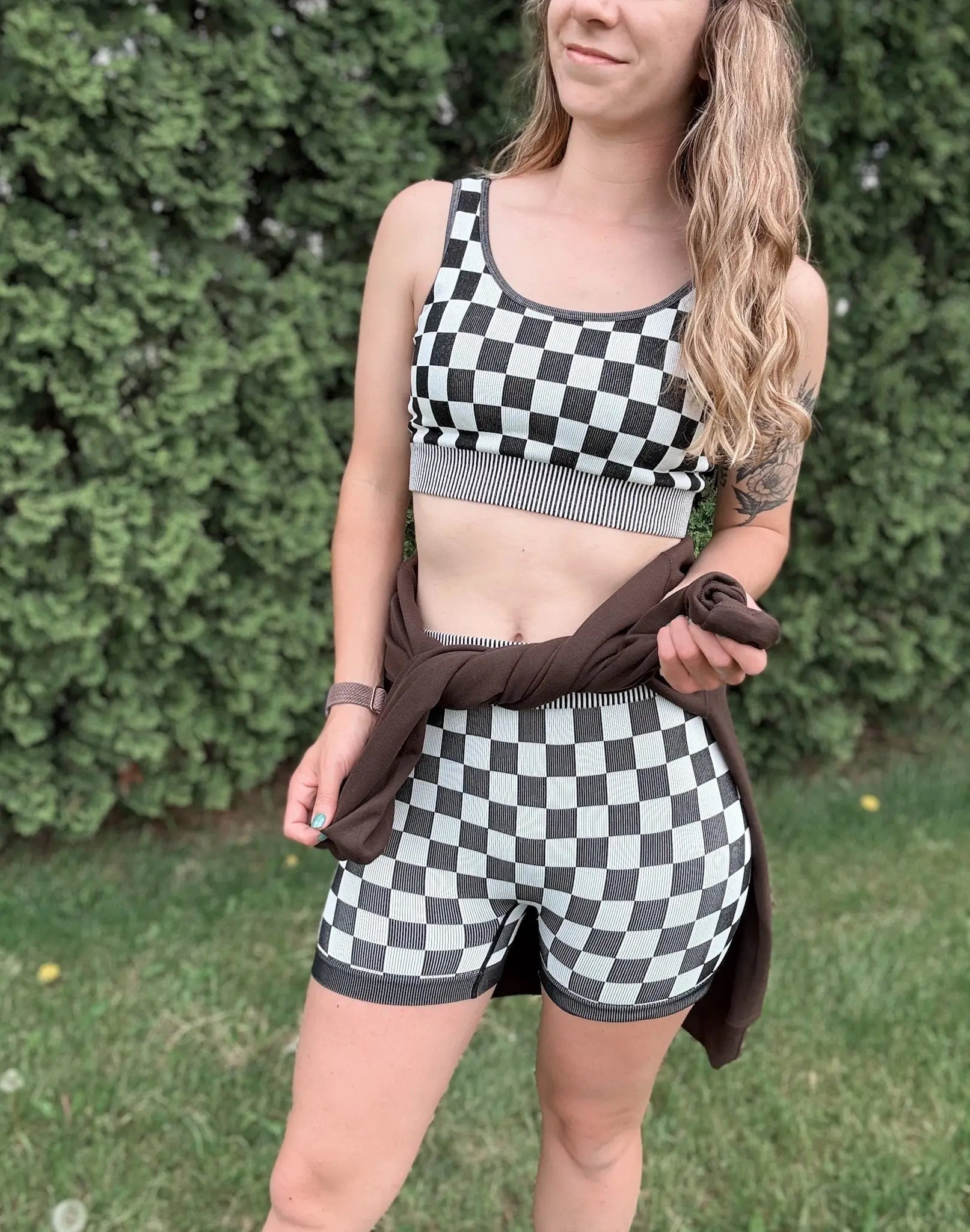 Black Checkmate Biker Shorts Set kimberly c
