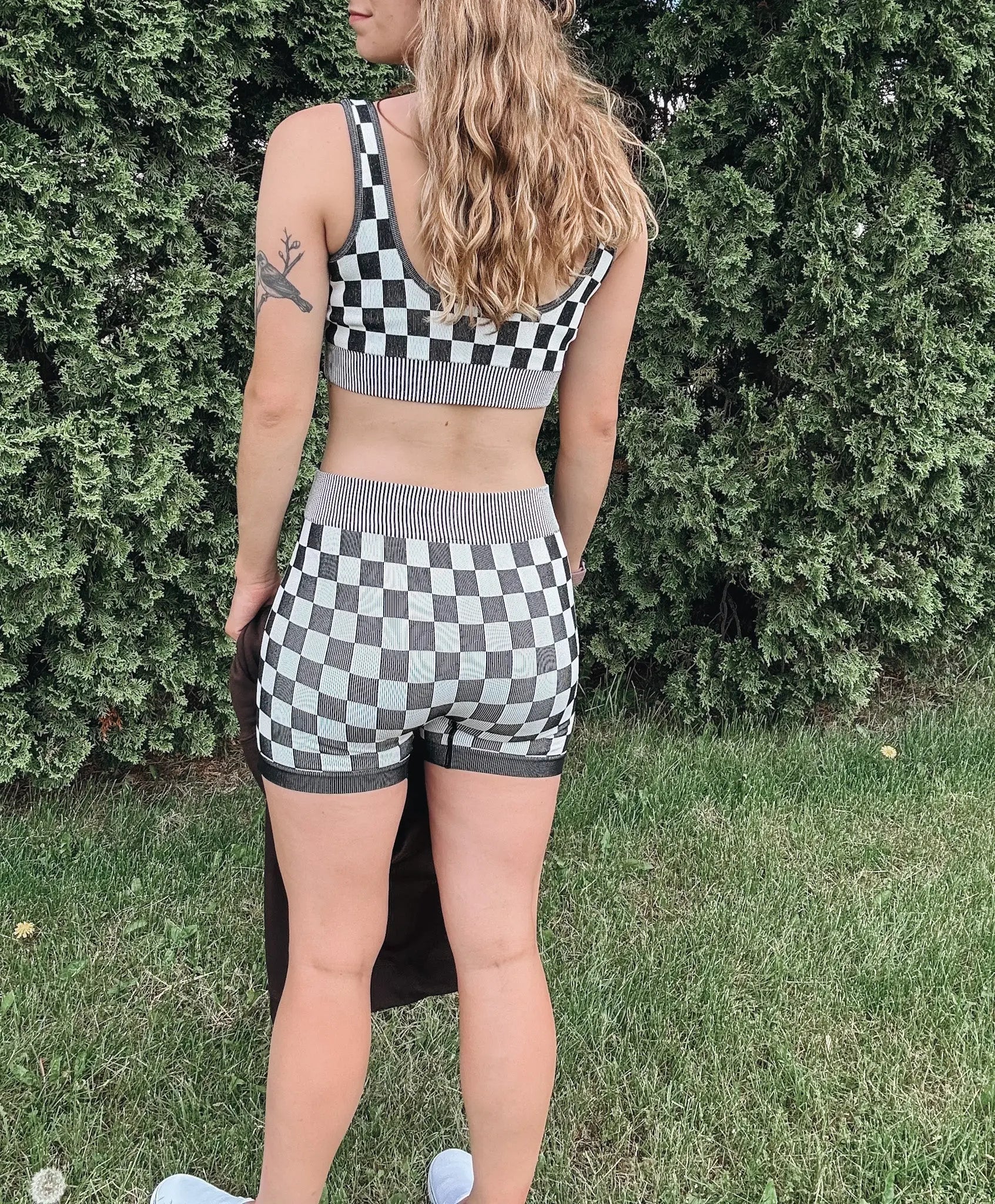 Black Checkmate Biker Shorts Set kimberly c