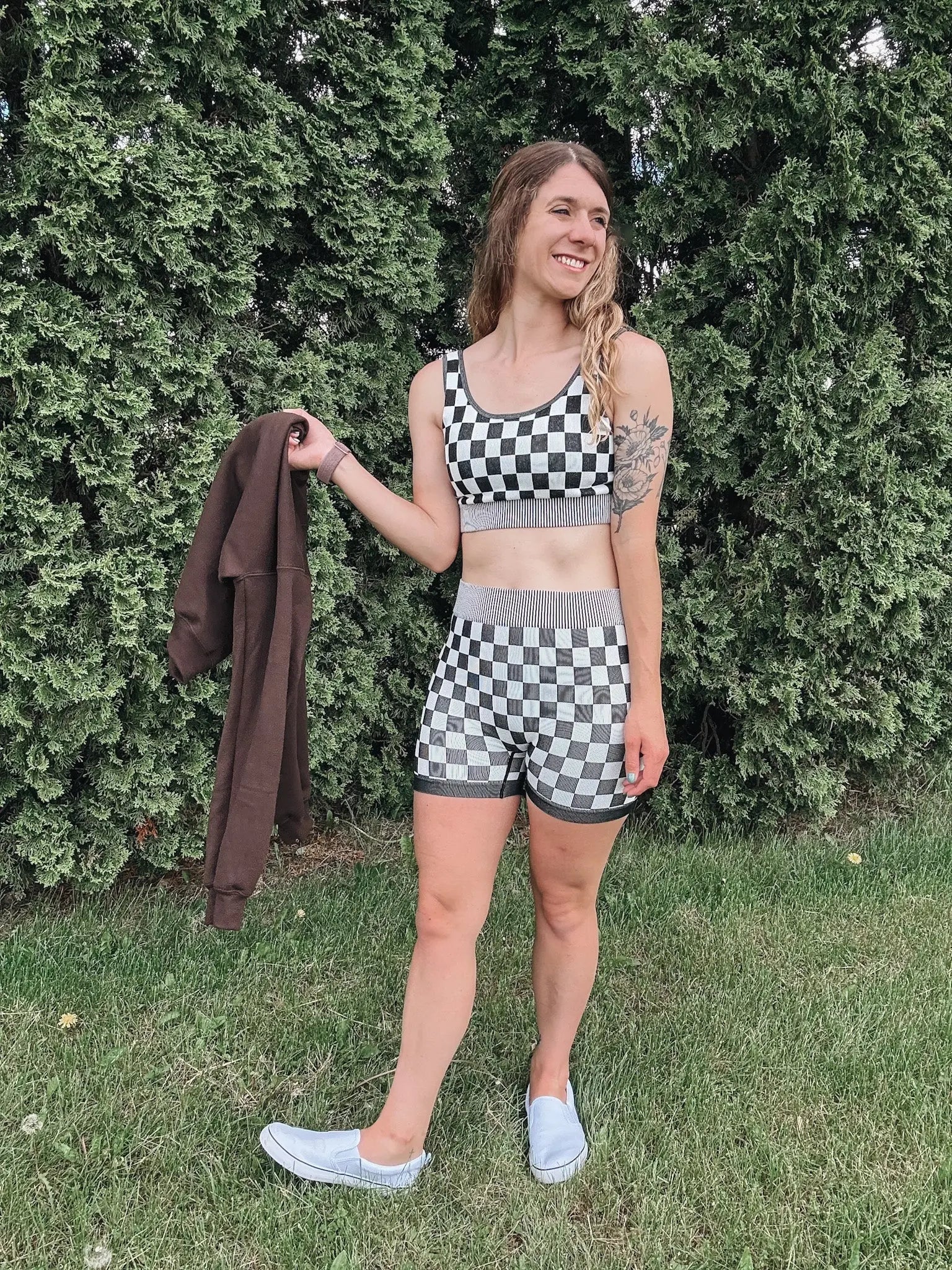 Black Checkmate Biker Shorts Set kimberly c