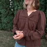 Chocolate Gauze Button Top
