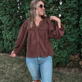 Chocolate Gauze Button Top
