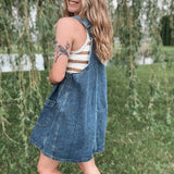Denim Overall Mini Dress Miss Love