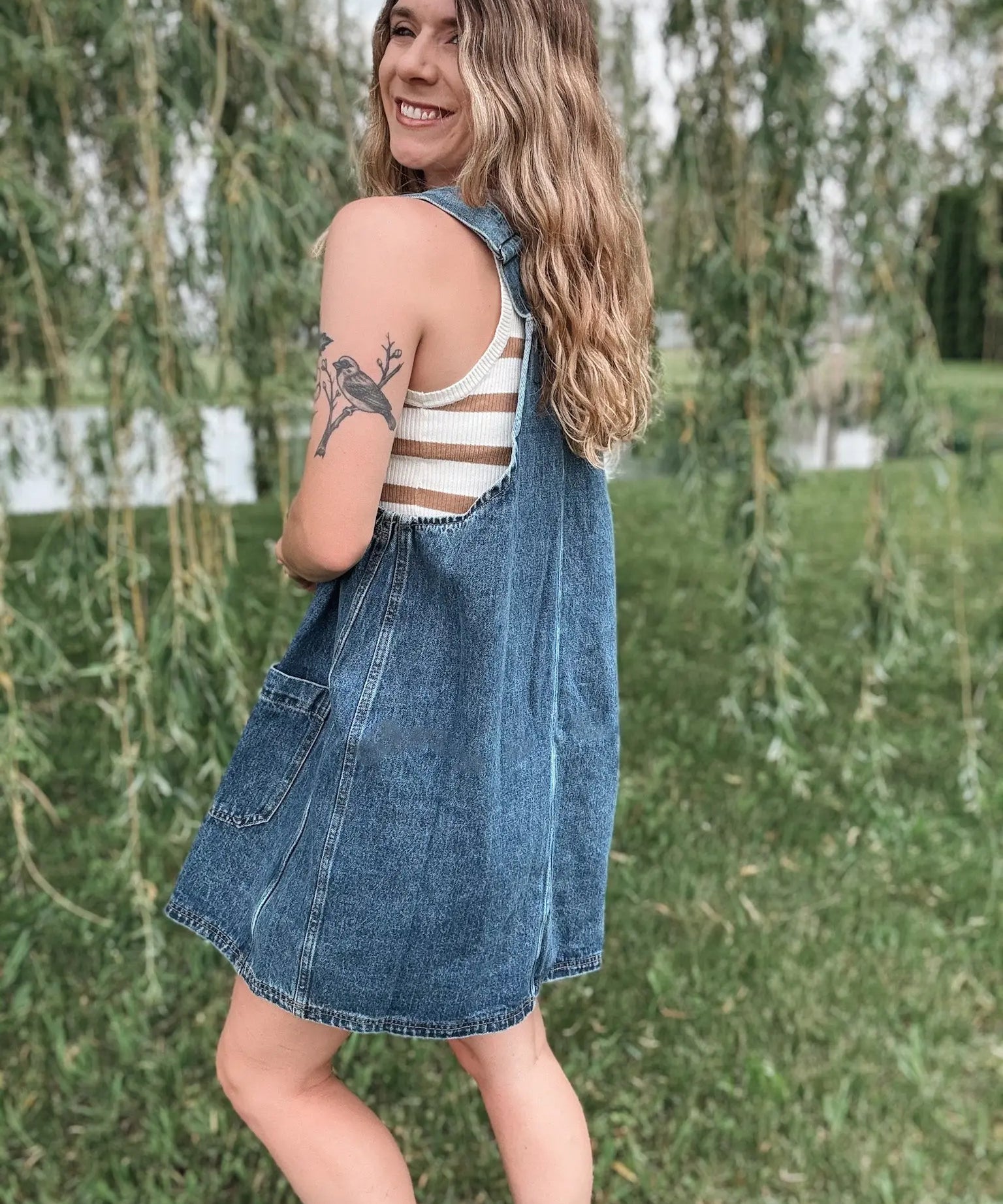 Denim Overall Mini Dress Miss Love